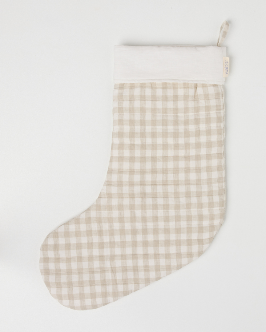 🎁 Dove Grey Gingham Linen Christmas Stocking (100% off)