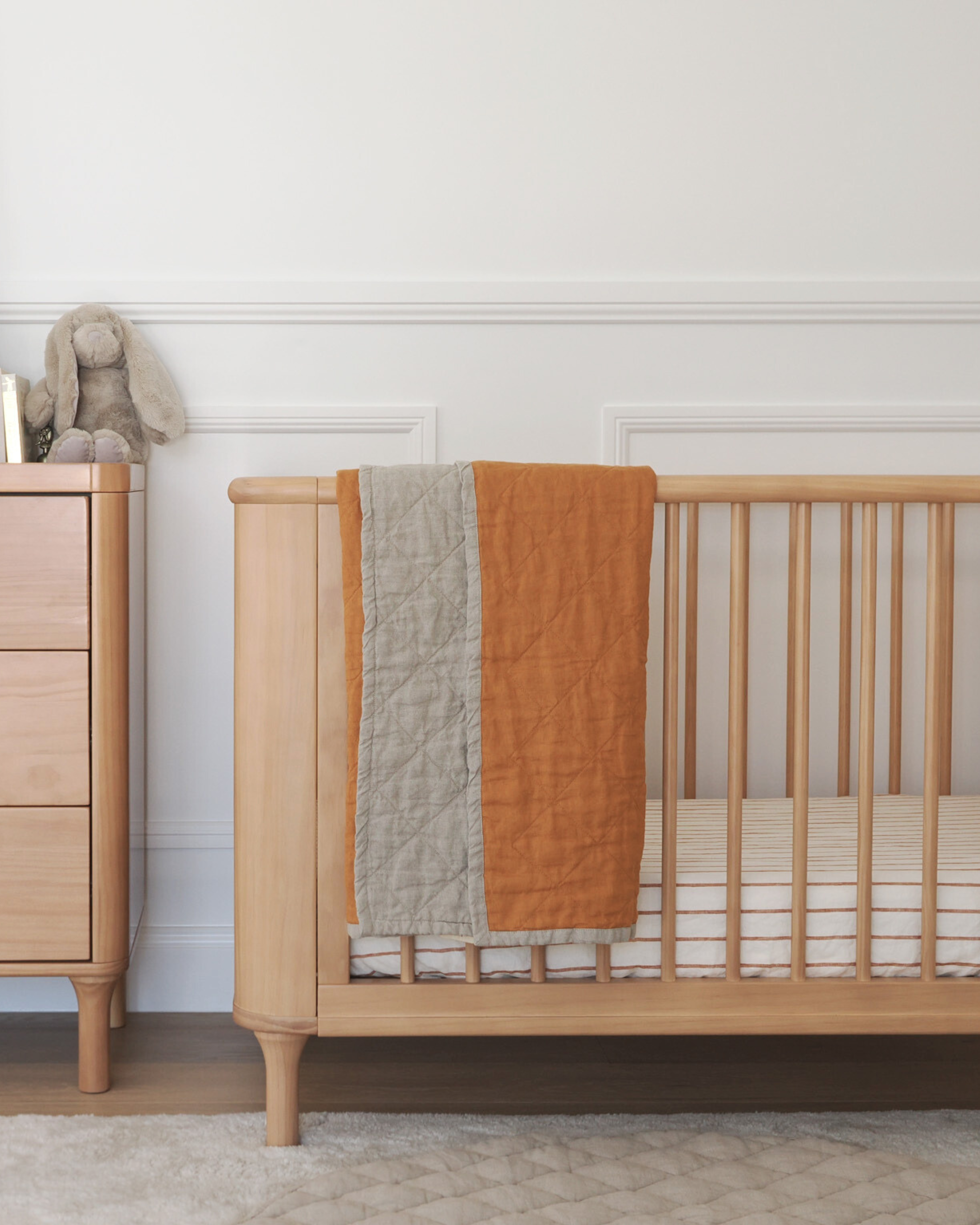 Natural linen baby quilt in neutral tones