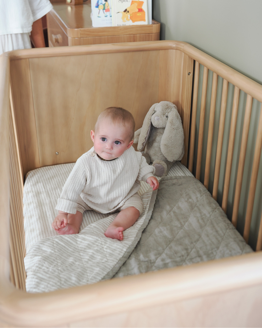 Natural Striped Linen Cot Sheet