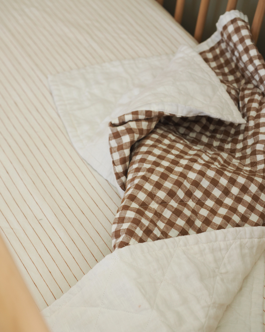 Ginger Striped Linen Cot Sheet