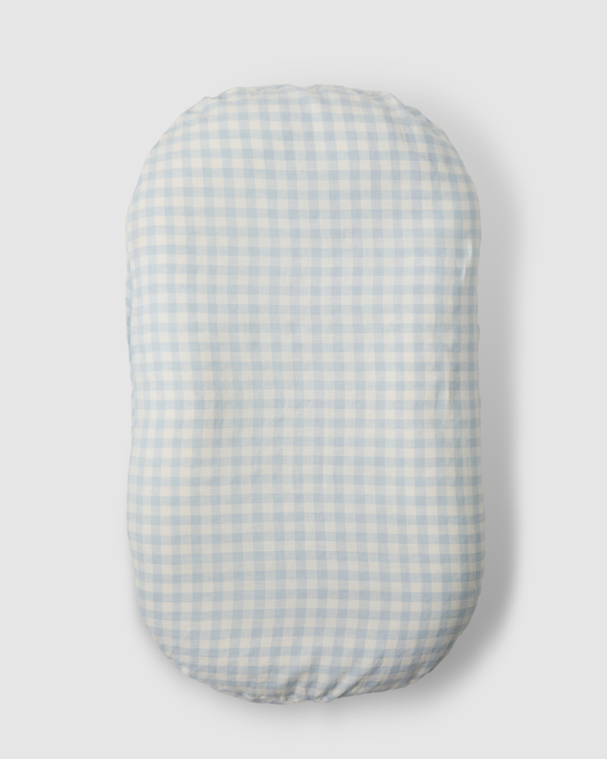 Soft Blue Gingham Linen Baby Lounger Cover