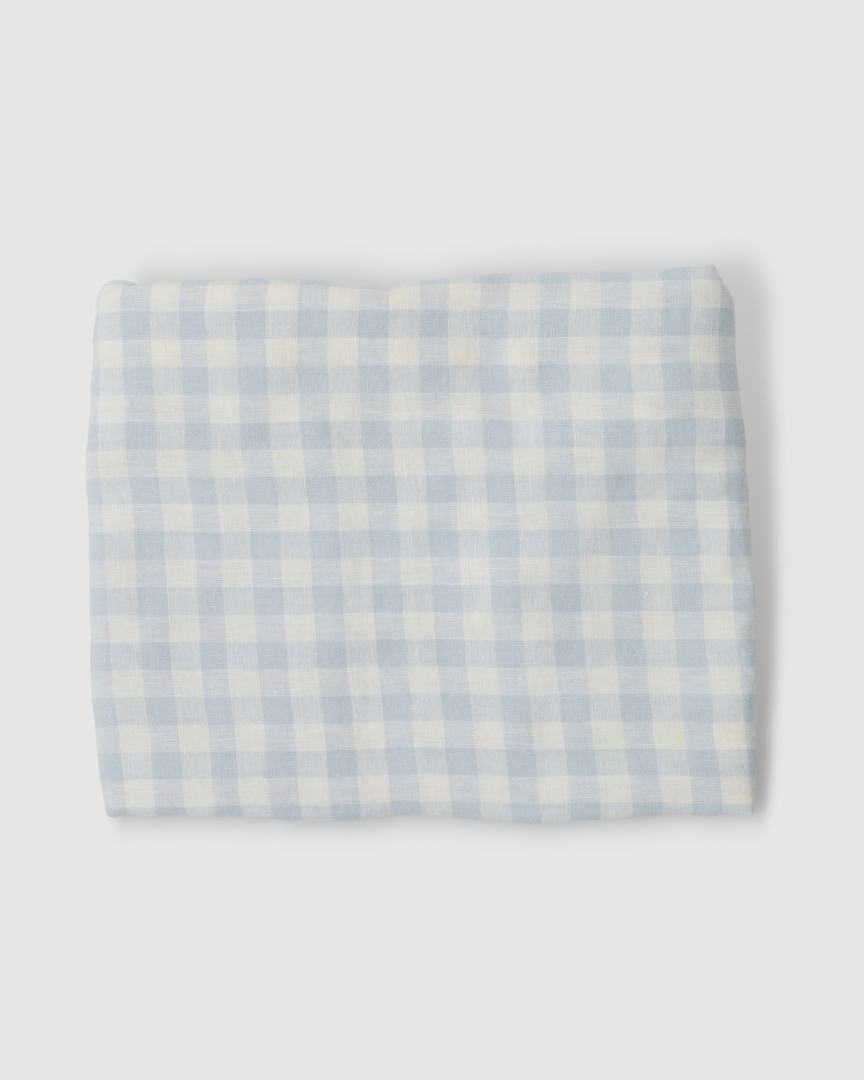 Soft Blue Gingham Linen Baby Lounger Cover