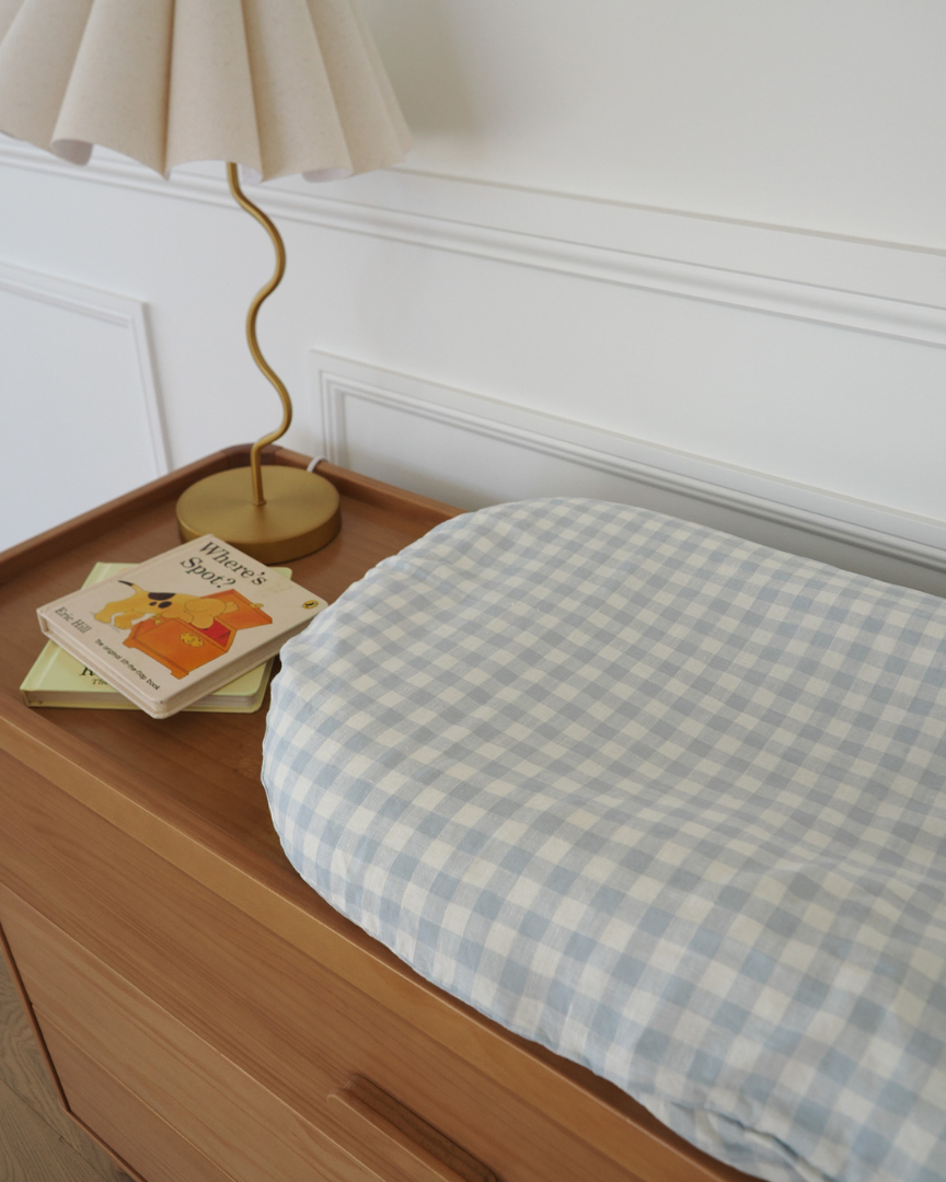 Soft Blue Gingham Linen Baby Lounger Cover