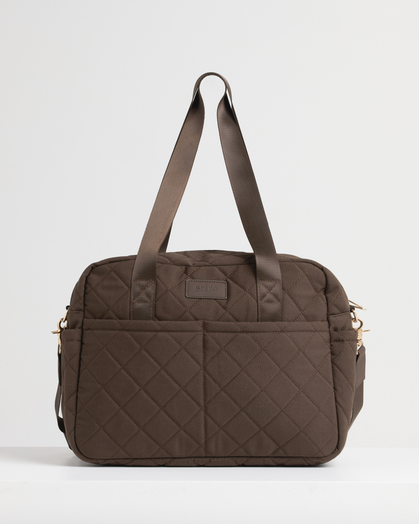 Chocolate diaper bag with multiple compartments