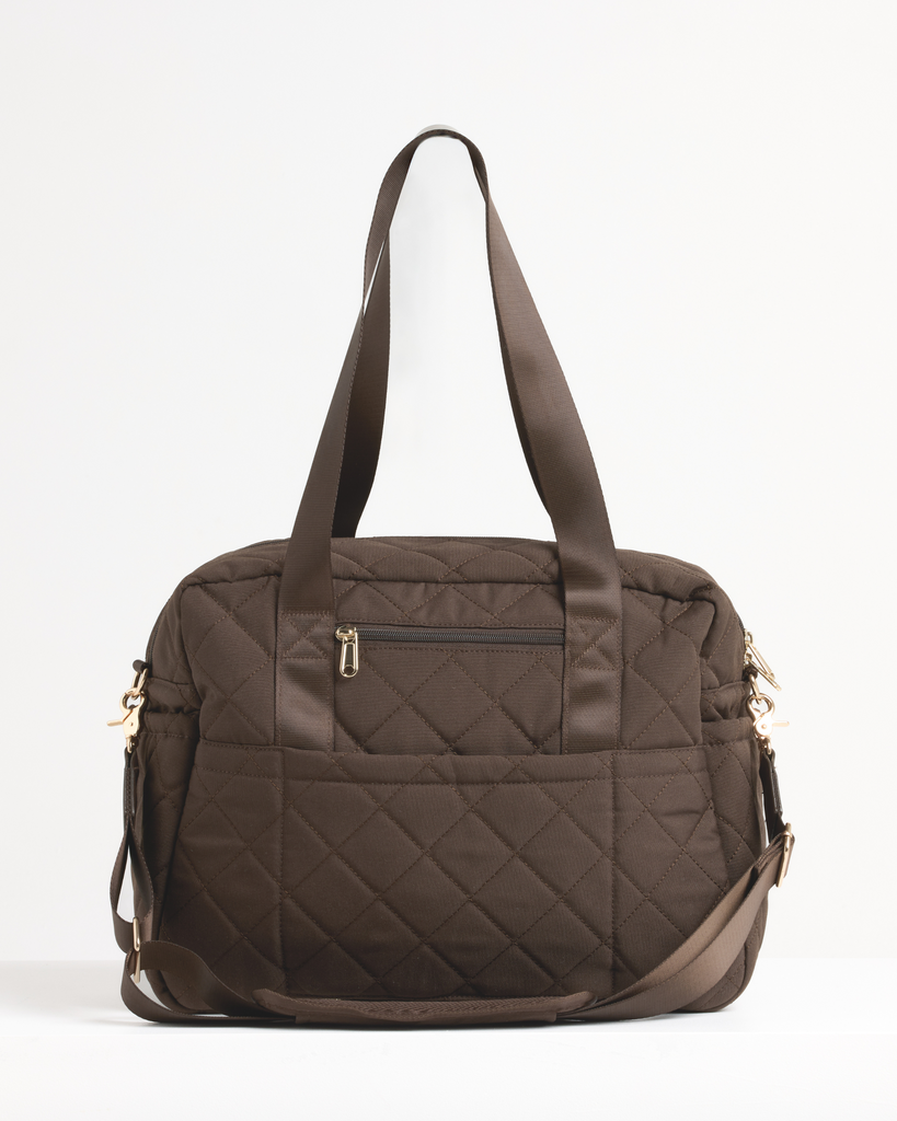 Brown quilted nappy bag for baby essentials