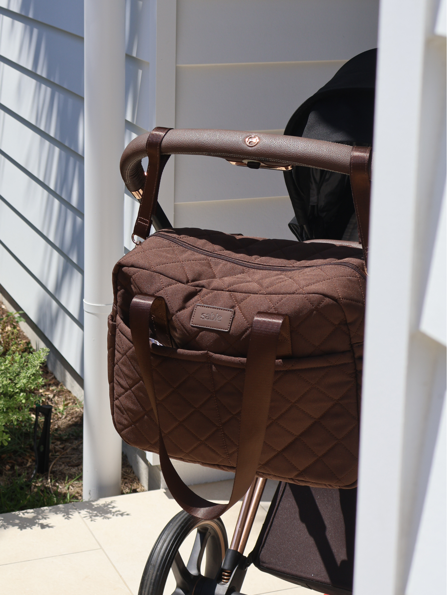 Brown Nappy bag bundle with pram clips