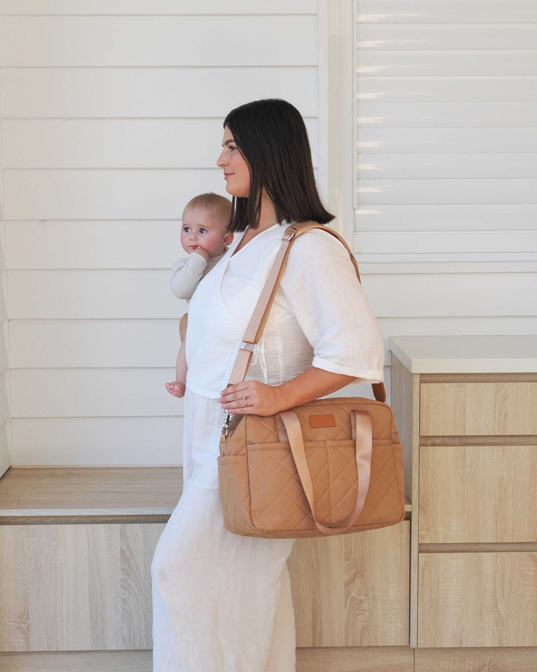 Tan nappy bag for everyday use