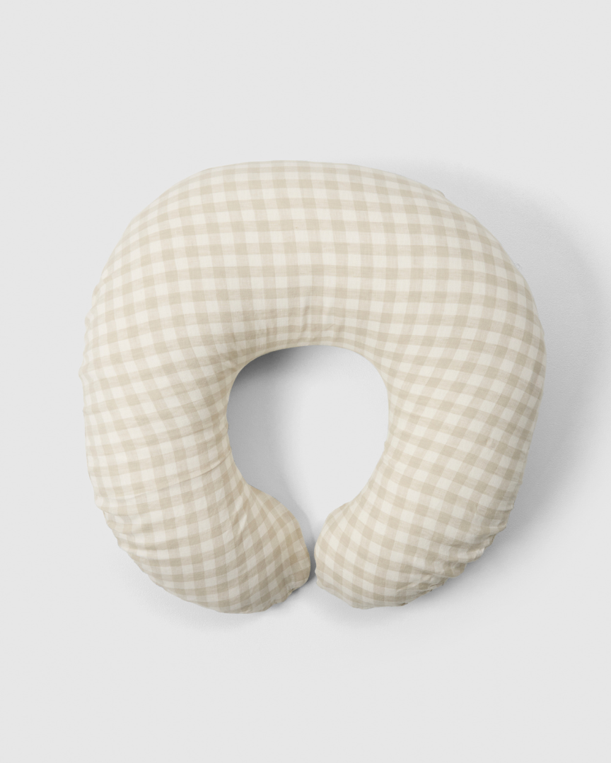 Linen Nursing Pillow Cover - Dove Grey Gingham