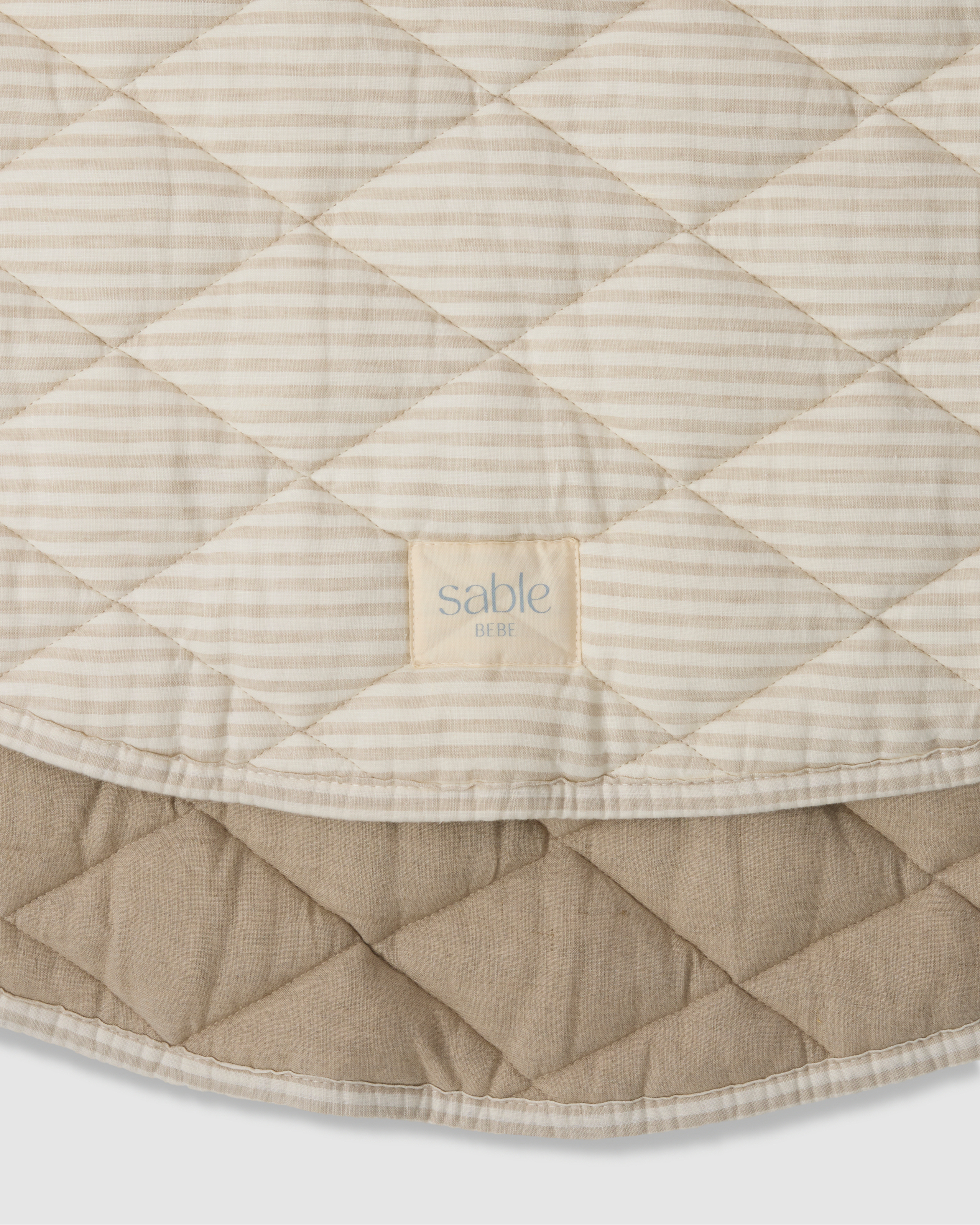 Reversible Quilted Linen Playmat in Natural Stripe