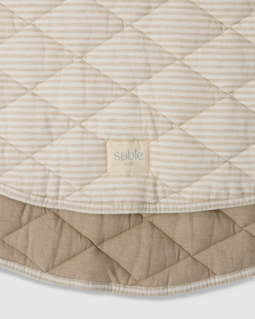 Reversible Quilted Linen Playmat in Natural Stripe