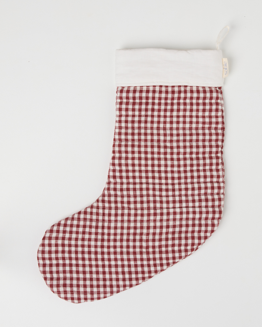 🎁 Red Gingham Linen Christmas Stocking (100% off)