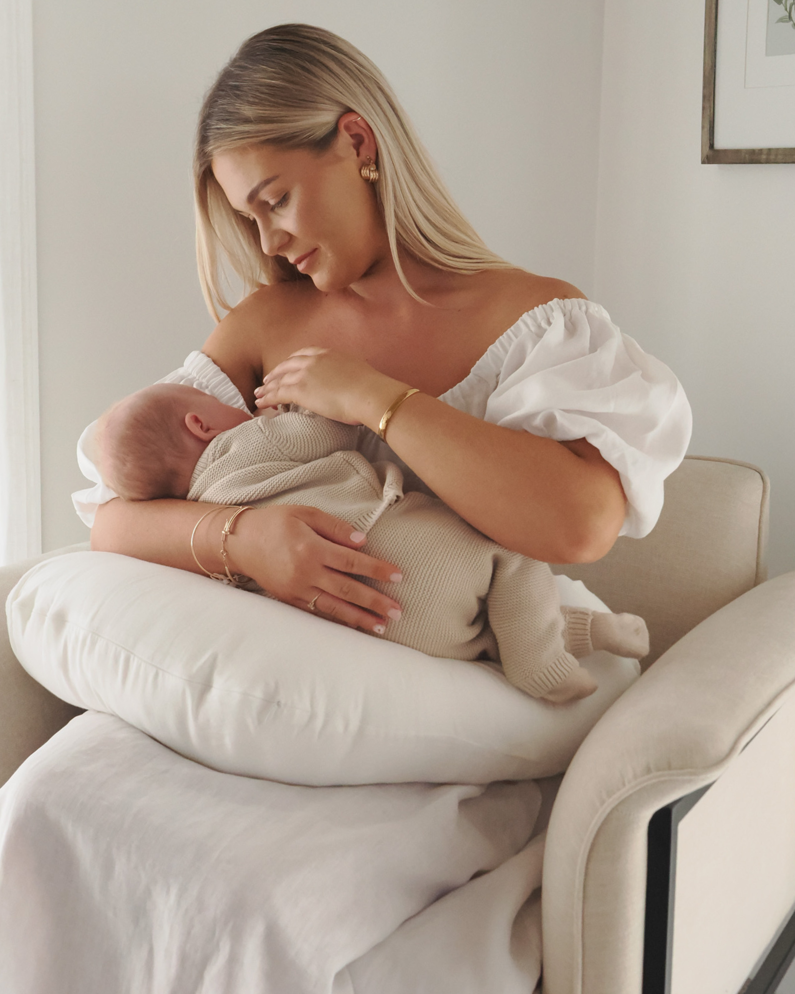 White baby feeding pillow with washable cover