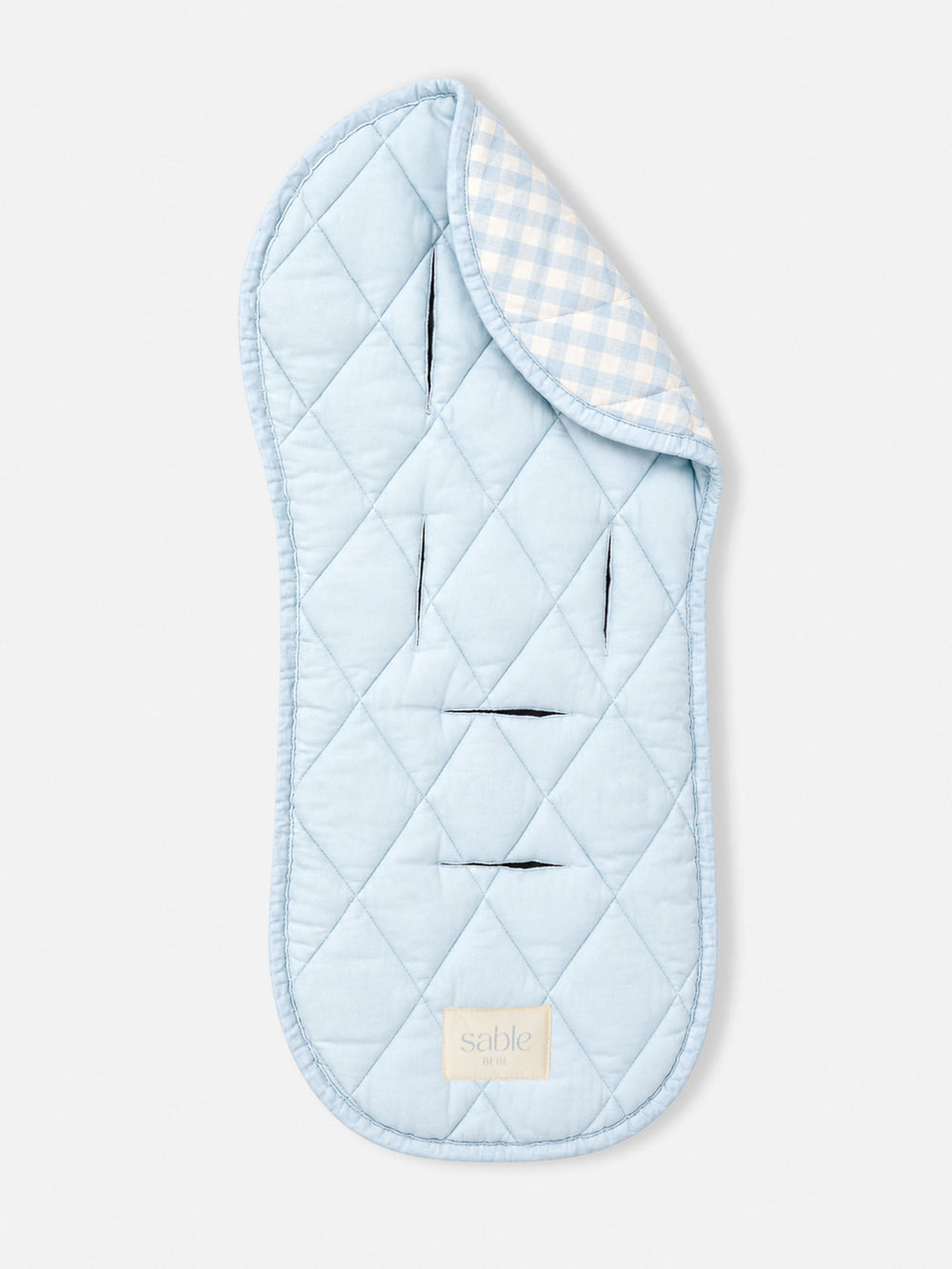 Linen Pram Liner - Soft Blue Gingham