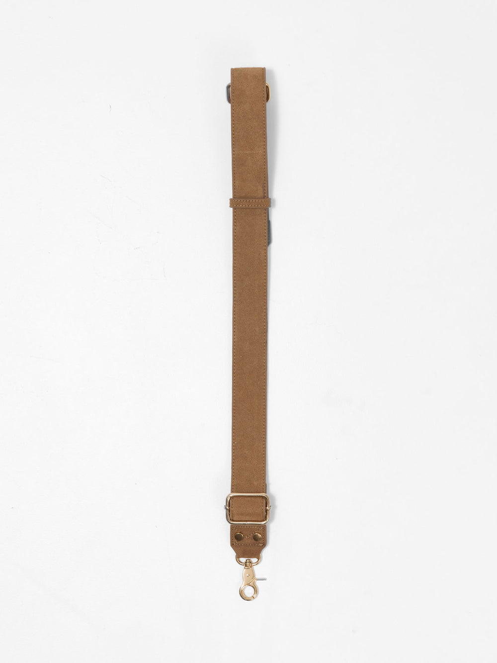 Brown suede adjustable shoulder strap with gold clips