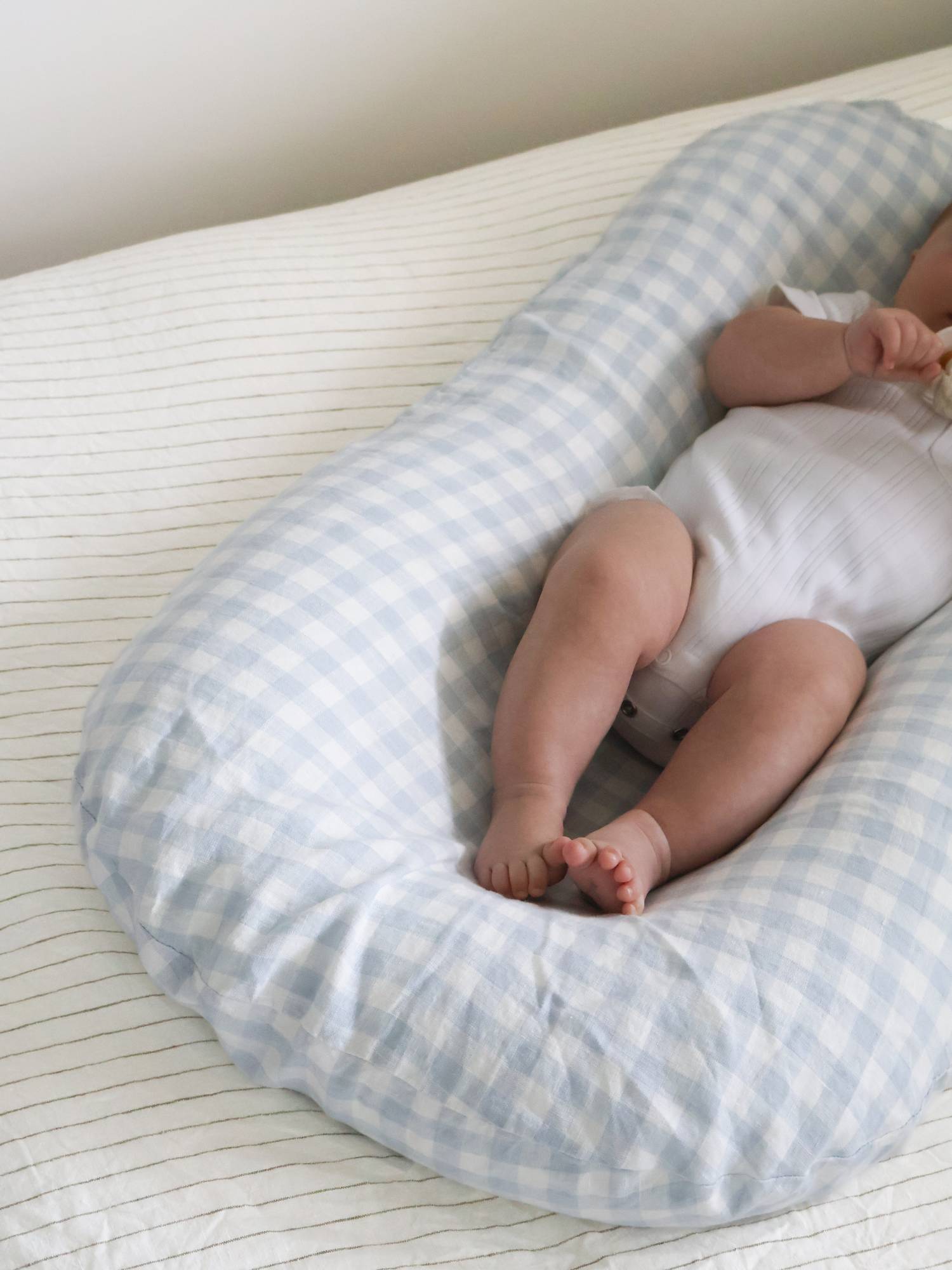Linen Social Baby Lounger | Soft Blue Gingham