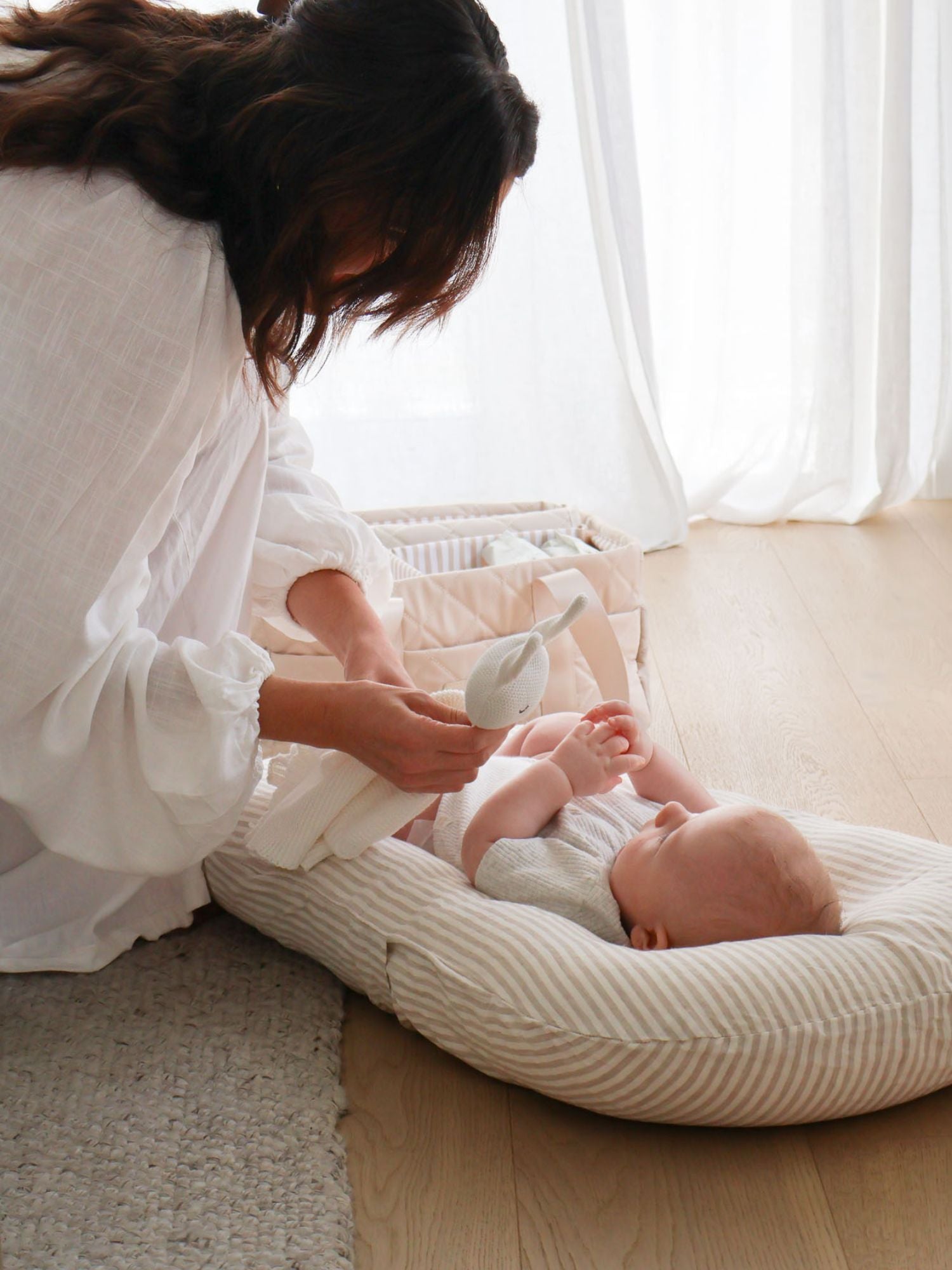 Linen Social Baby Lounger | Natural Striped