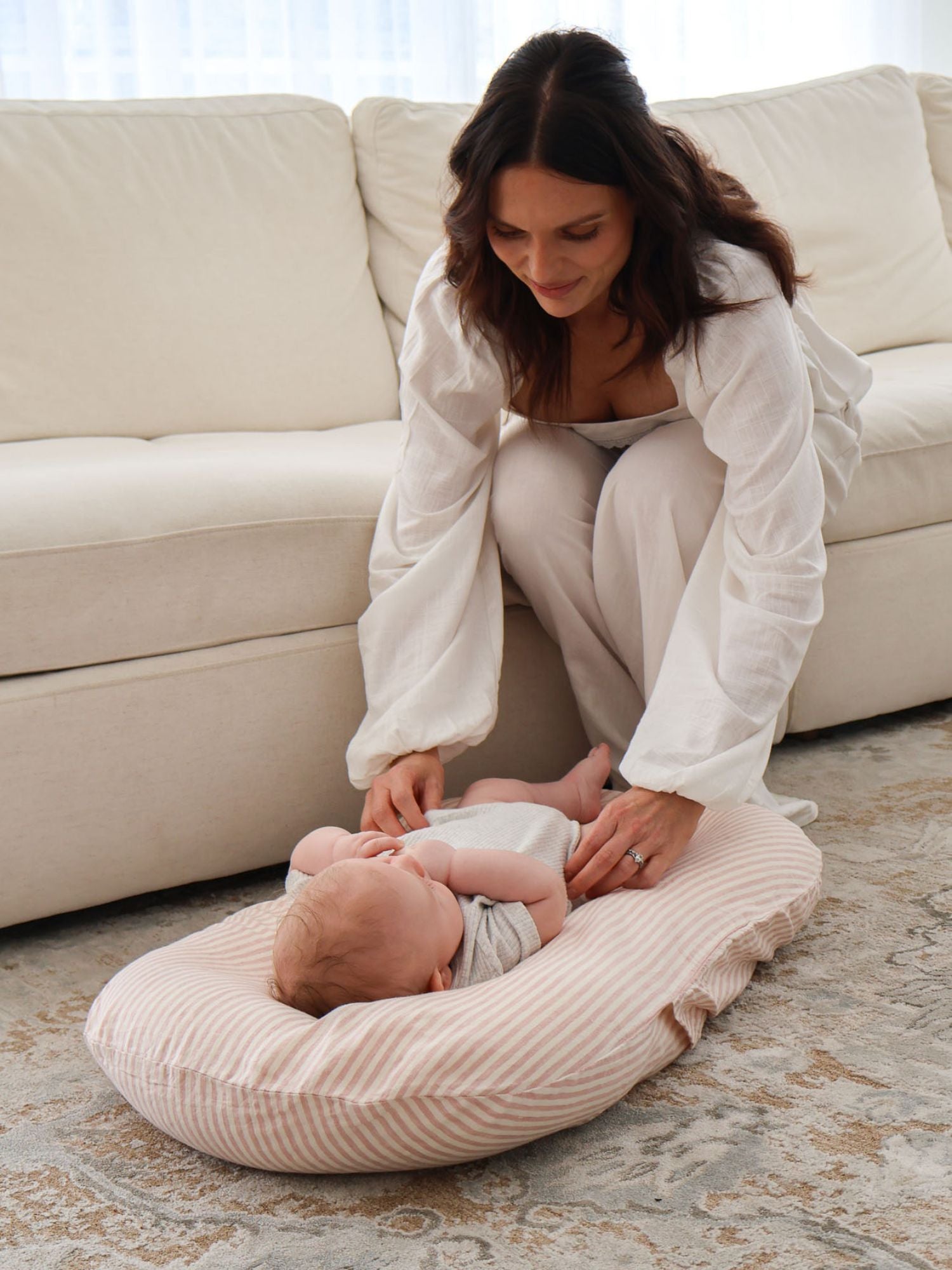 Linen Social Baby Lounger | Pink Striped