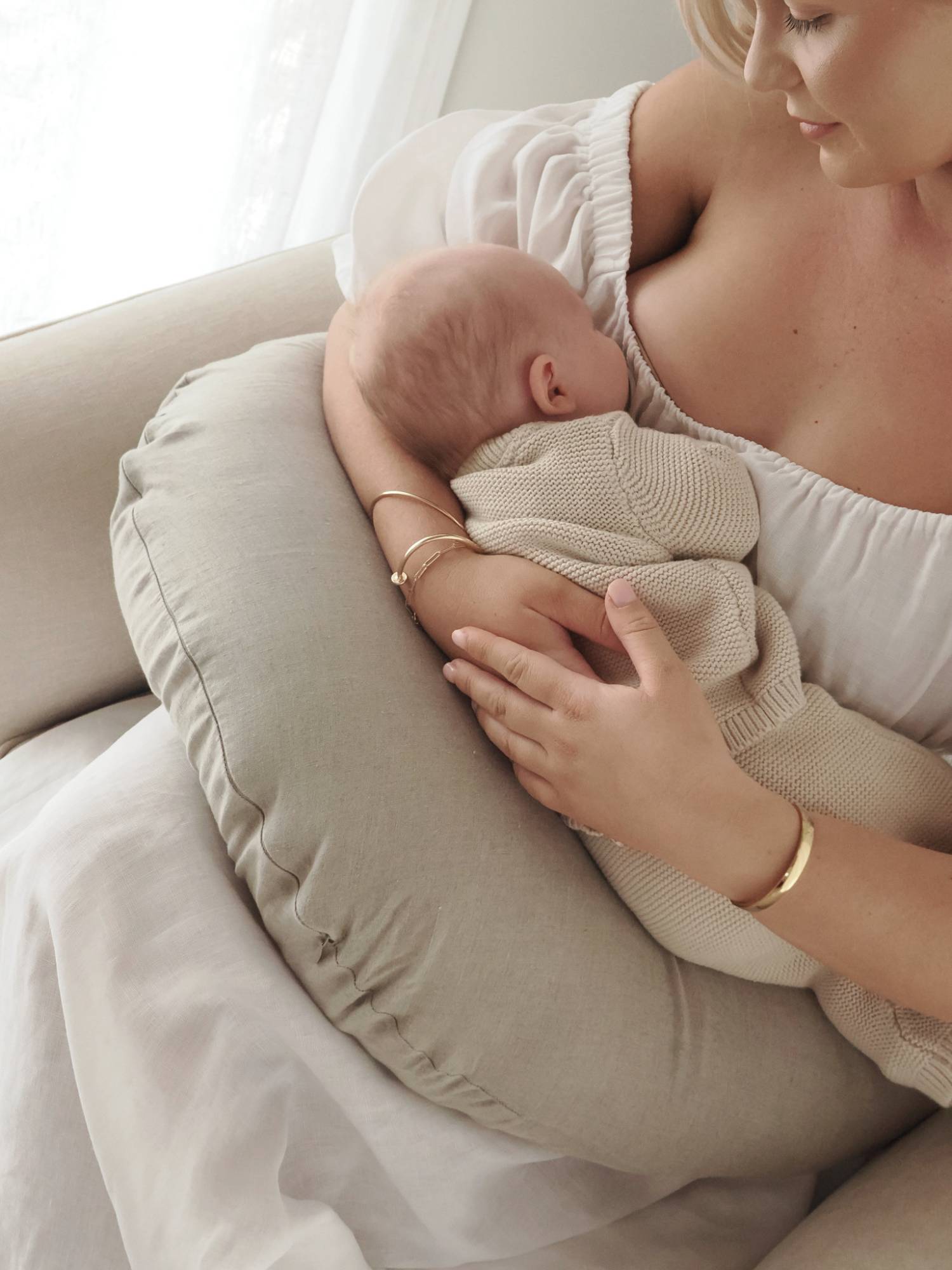 Linen Nursing Pillow - Natural linen nursing pillow for newborn feeding support and postpartum comfort 100% pure linen
