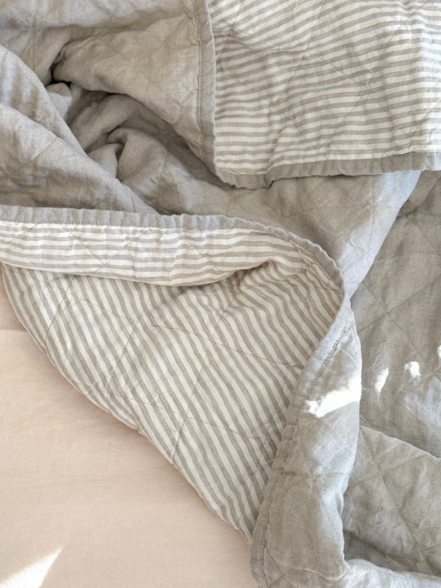Oatmeal and Natural Striped Cot Quilt