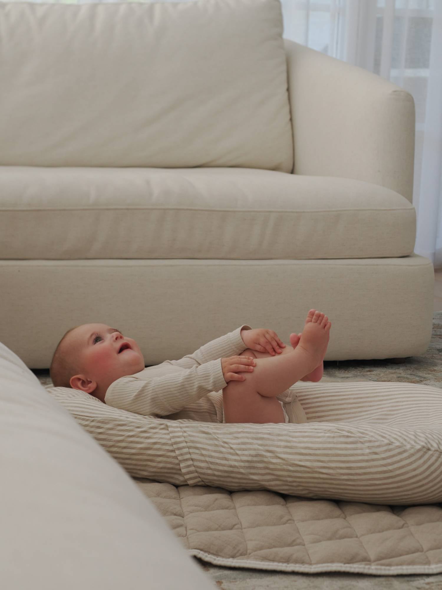 Linen Social Baby Lounger | Natural Striped