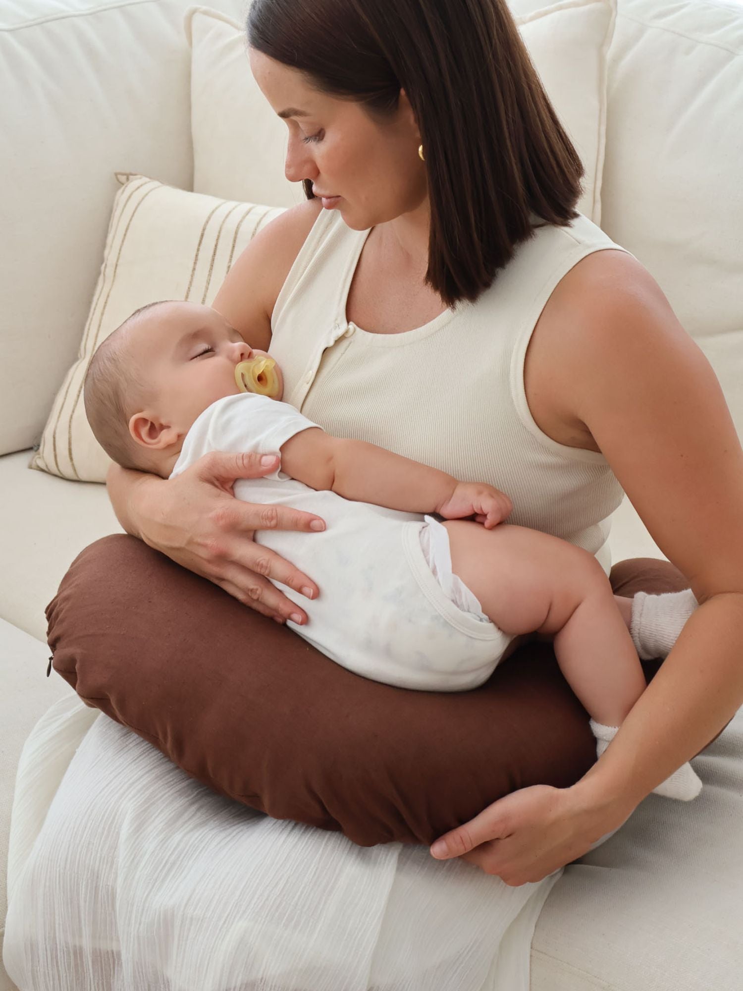 Linen Nursing Pillow Cover - Chocolate