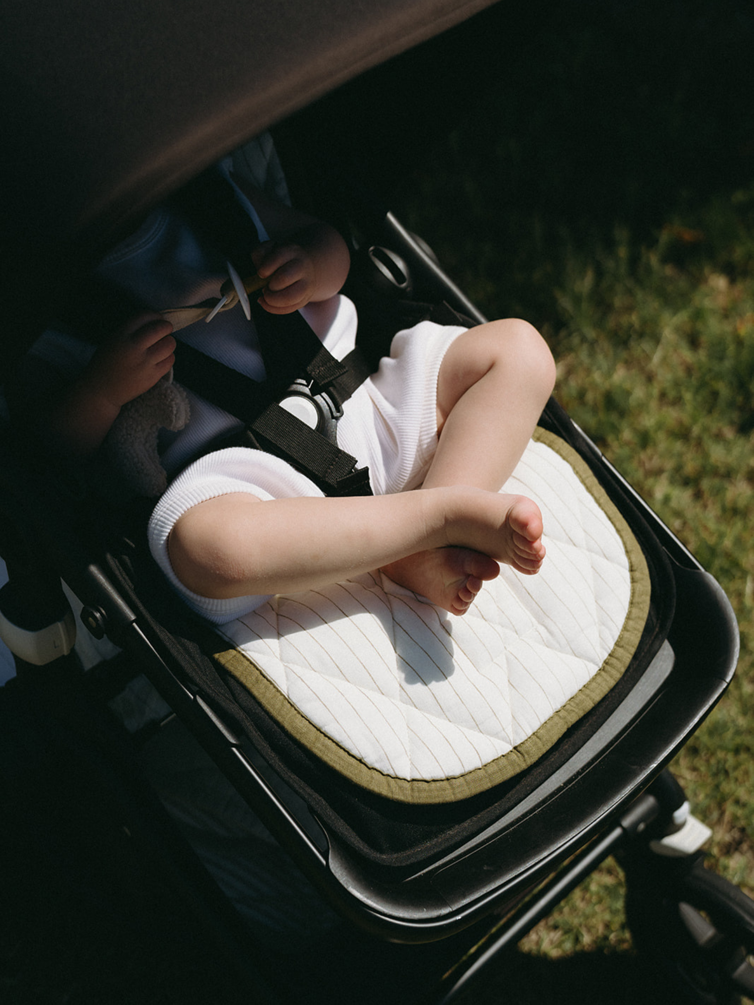 Olive Pinstriped Pram Liner