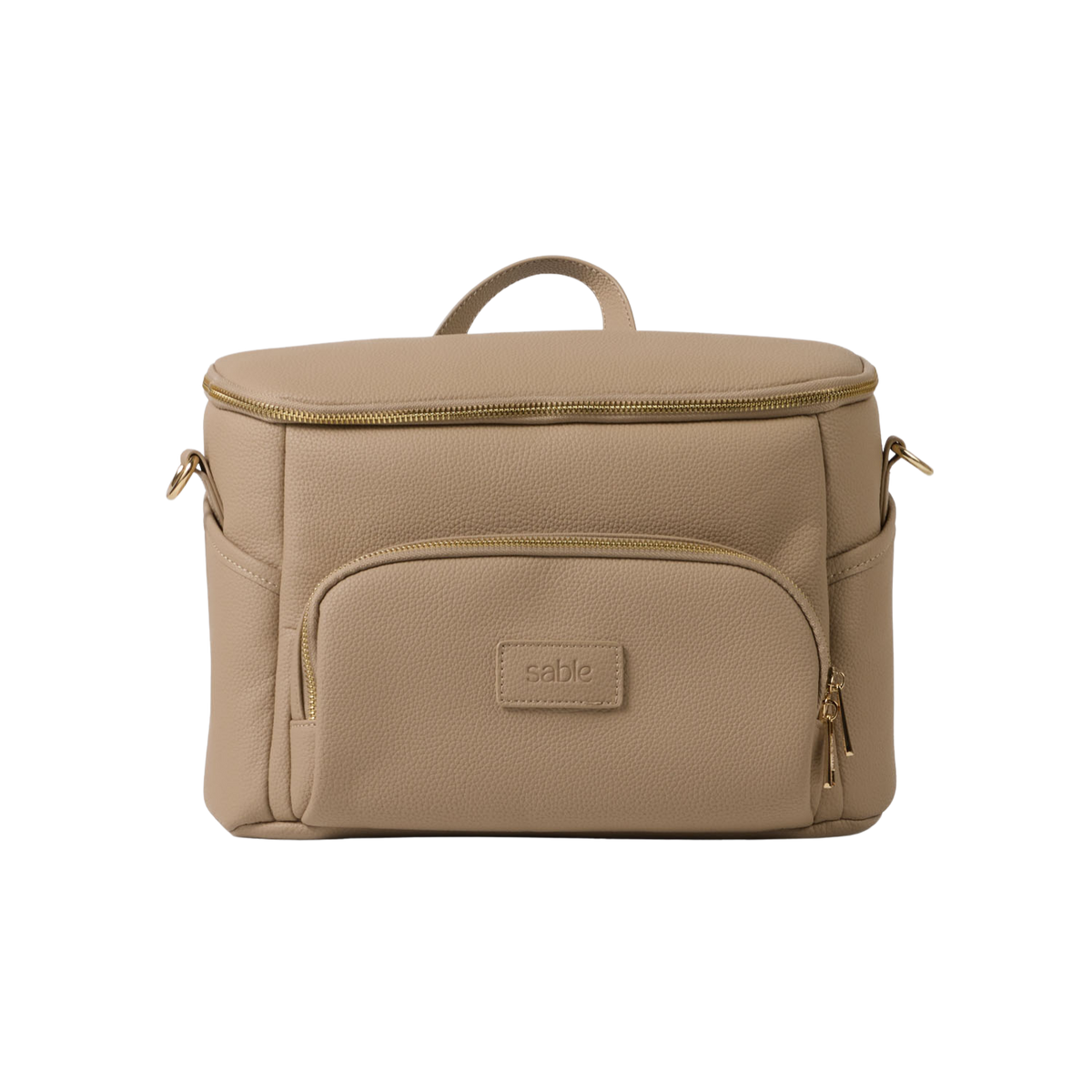 Beige Pram Caddy with gold hardware and carry handle - Sable Bebe