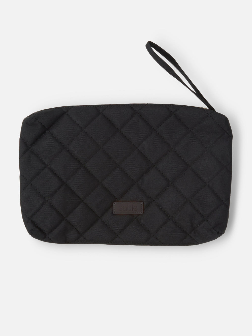Black quilted wet bag with wrist strap