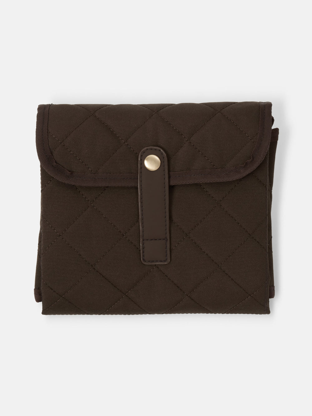 Chocolate quilted change mat folded closed with snap tab