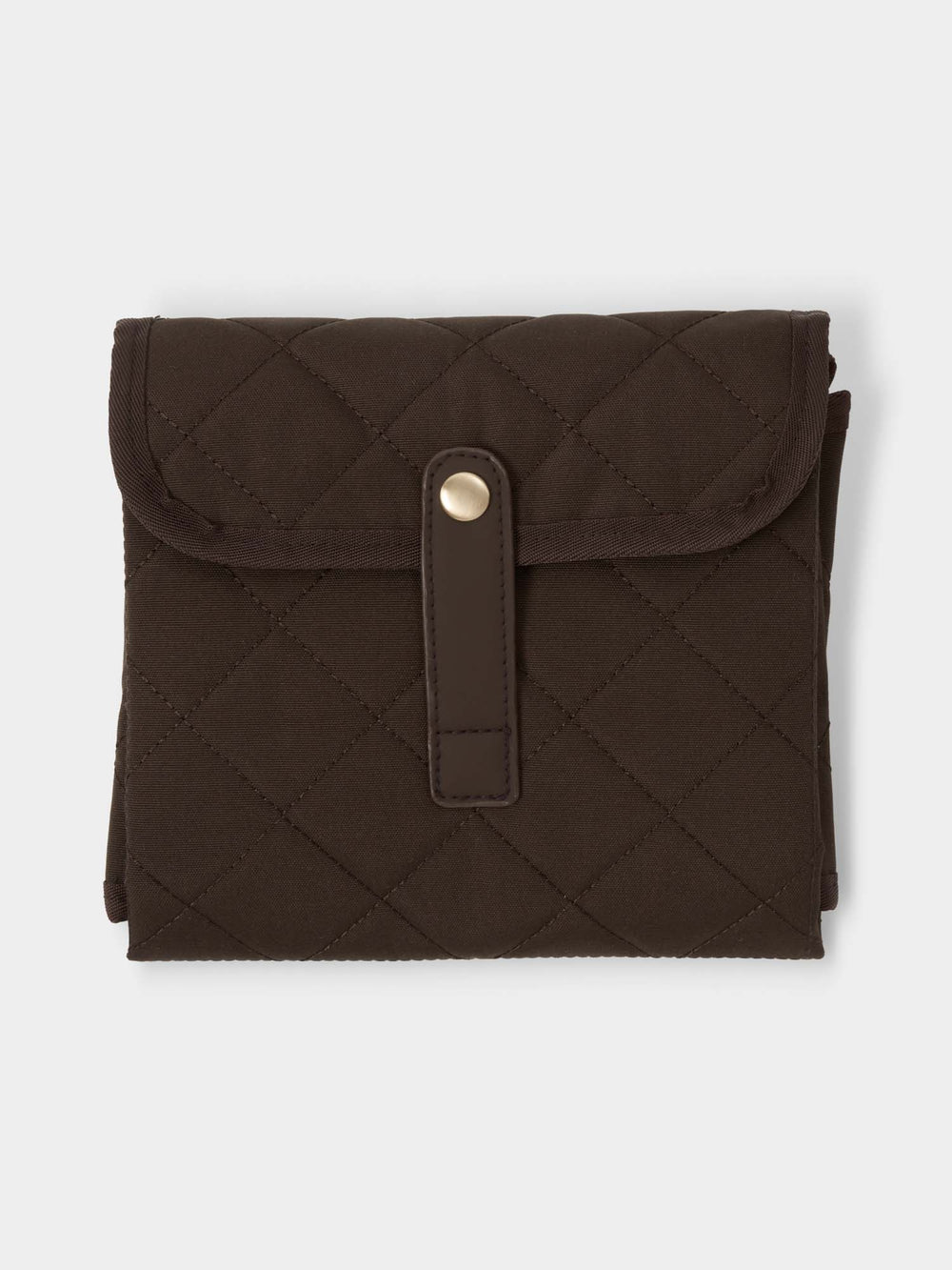 Chocolate quilted change mat folded closed with snap tab