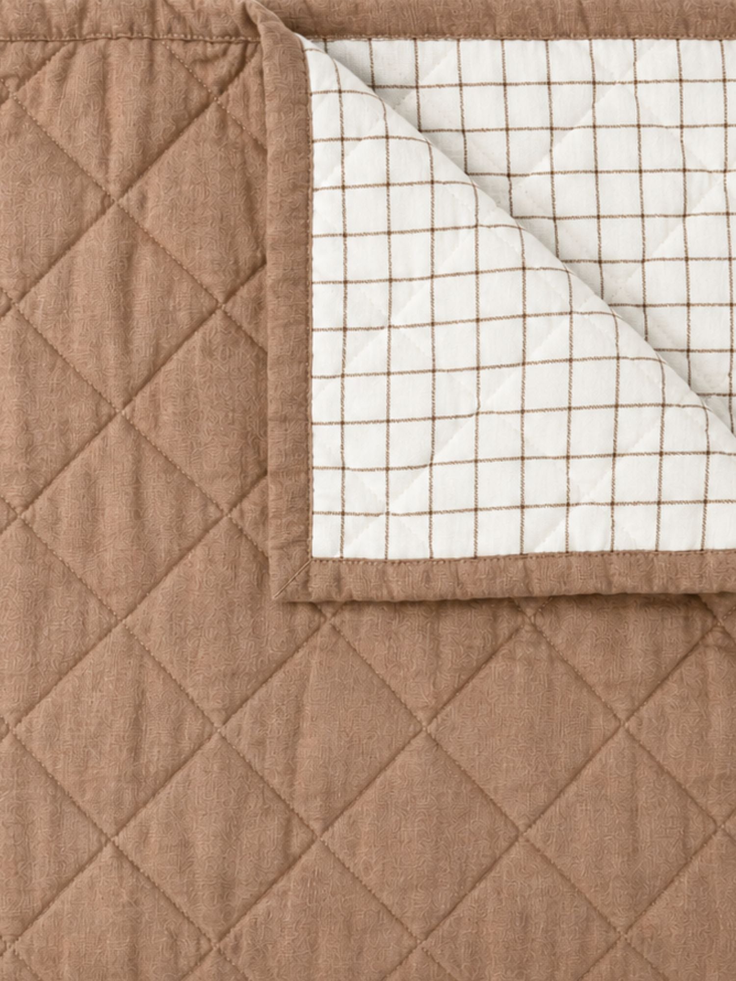 Linen Cot Quilt - Chestnut & Cinnamon Check