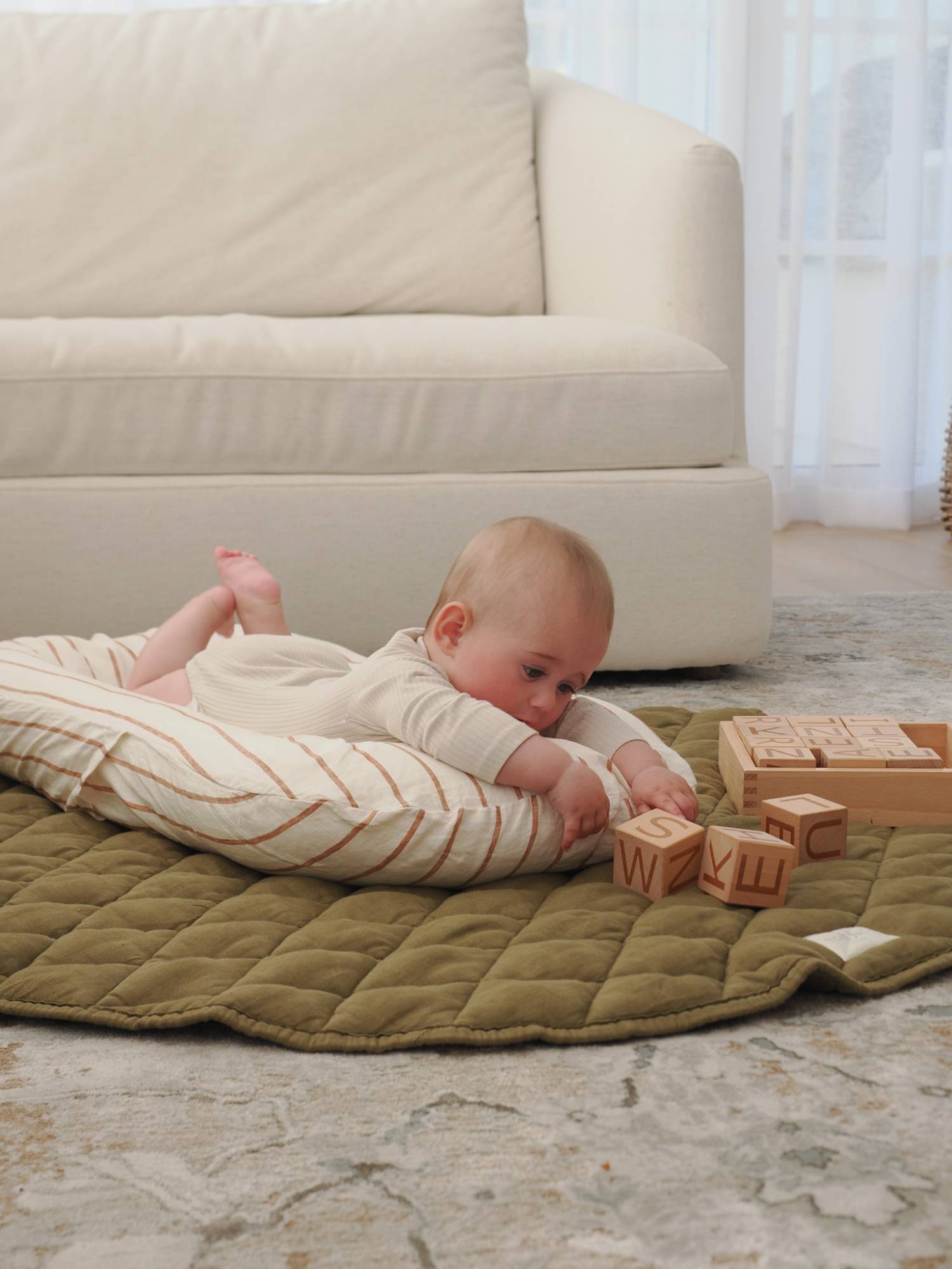 Linen Social Baby Lounger | Sandalwood Striped