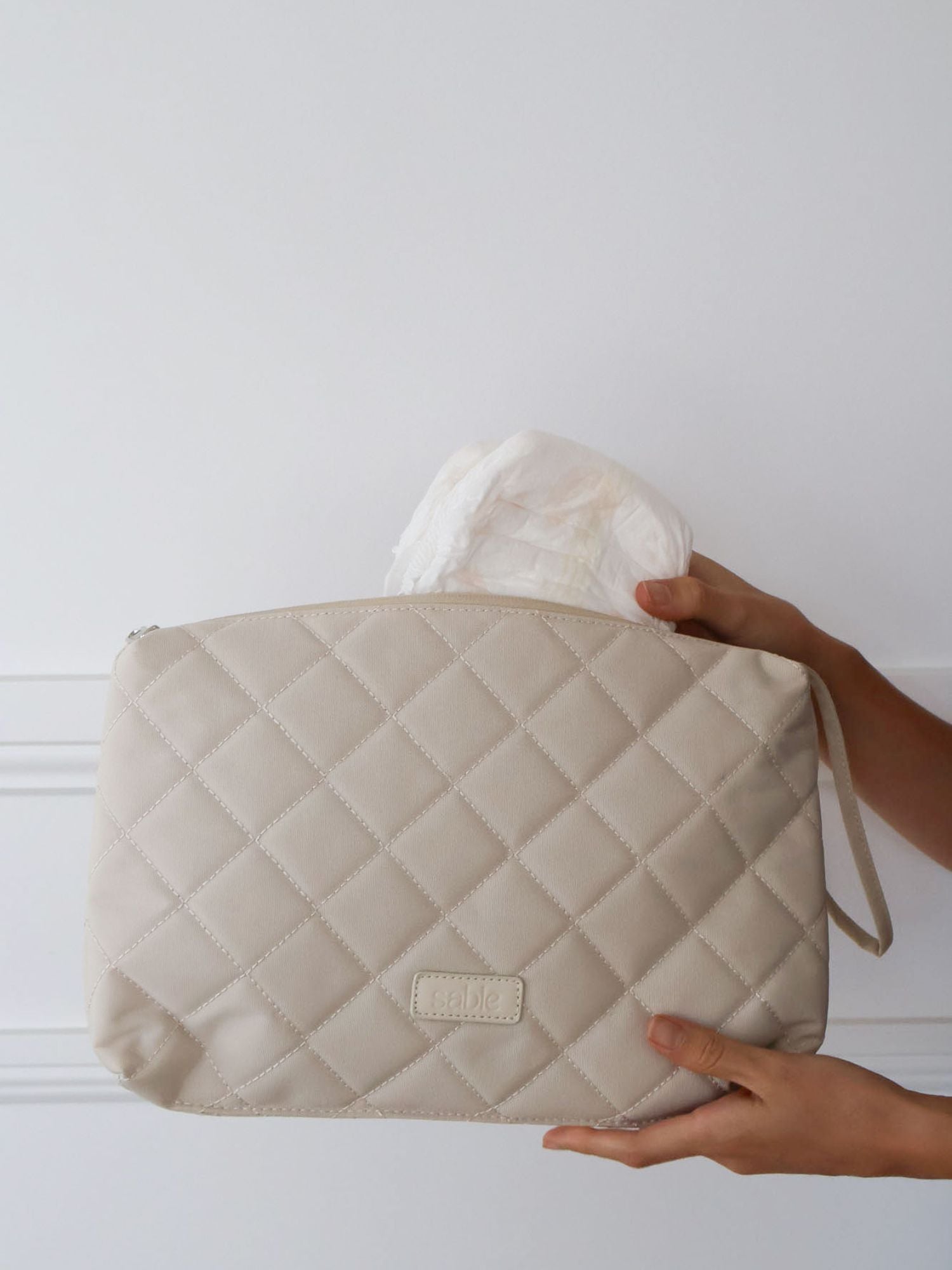 Sand Quilted Wet Bag quilted wet bag for nappies, baby essentials and on the go organisation modern nursery decor