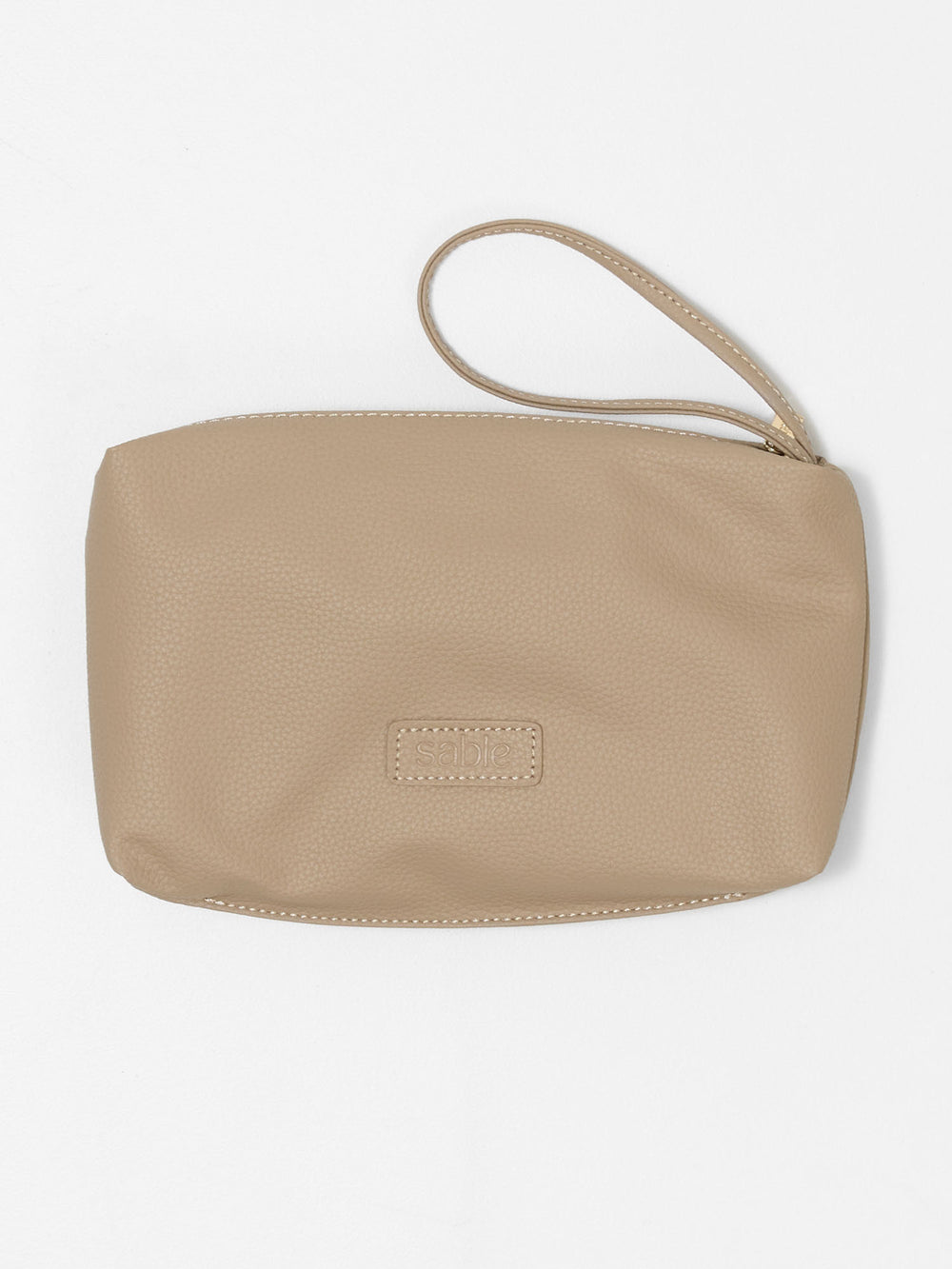 Taupe vegan leather small wet bag with wrist strap