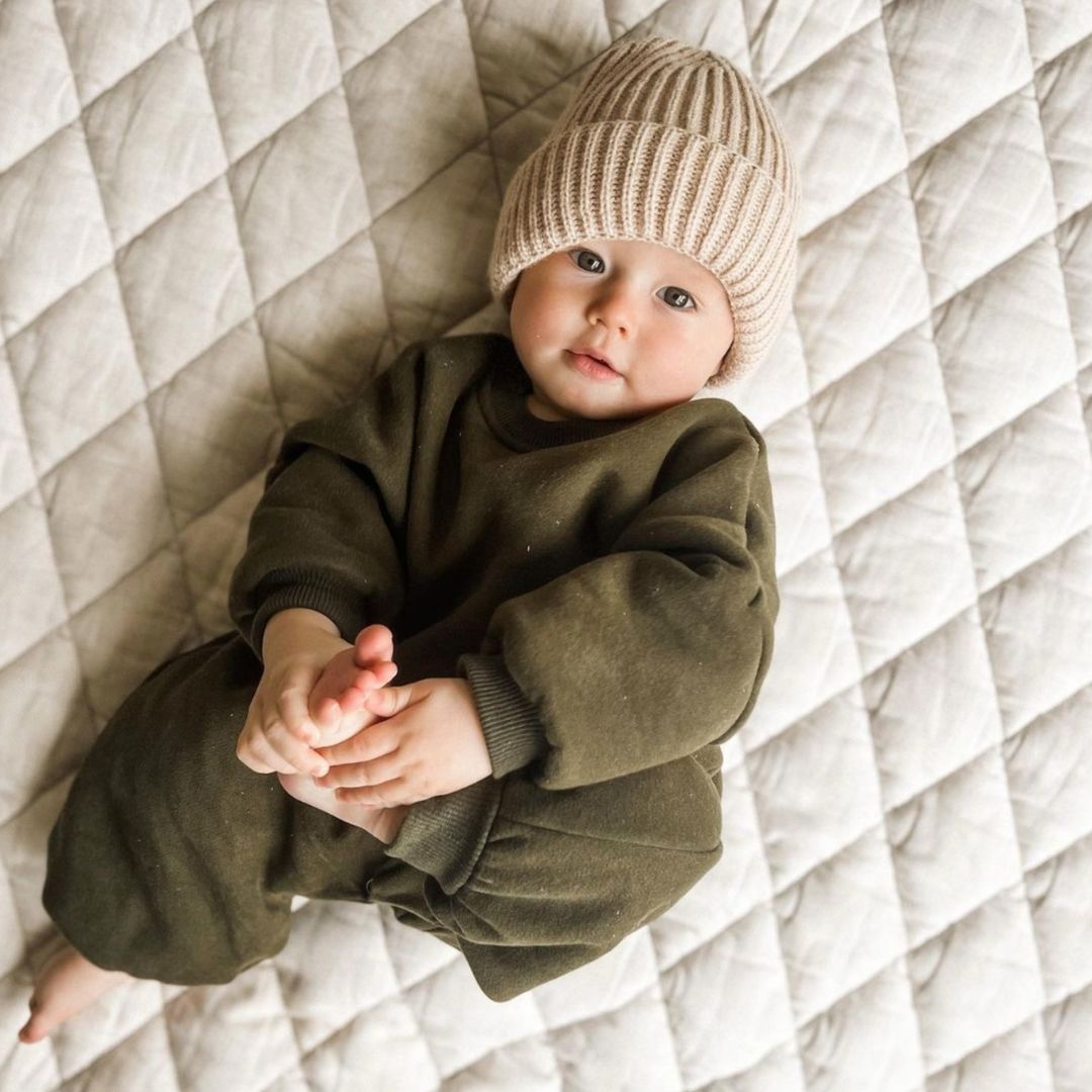 Round Linen Baby Play Mat Oatmeal Sable Bebe