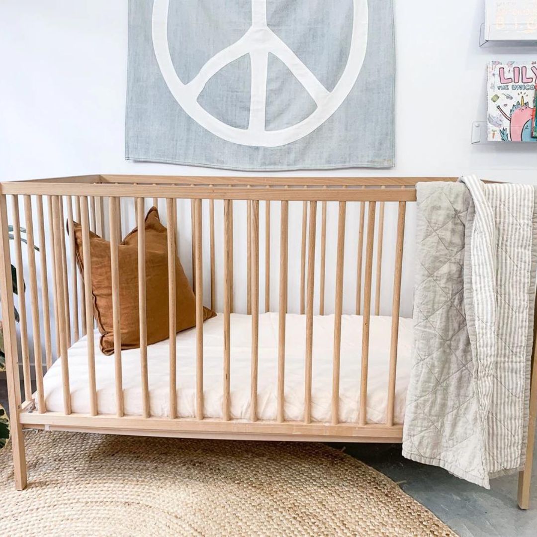 Oatmeal and Natural Striped Cot Quilt
