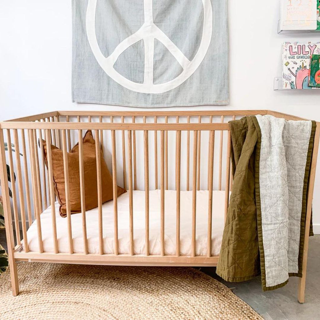 Olive and Pinstriped Cot Quilt