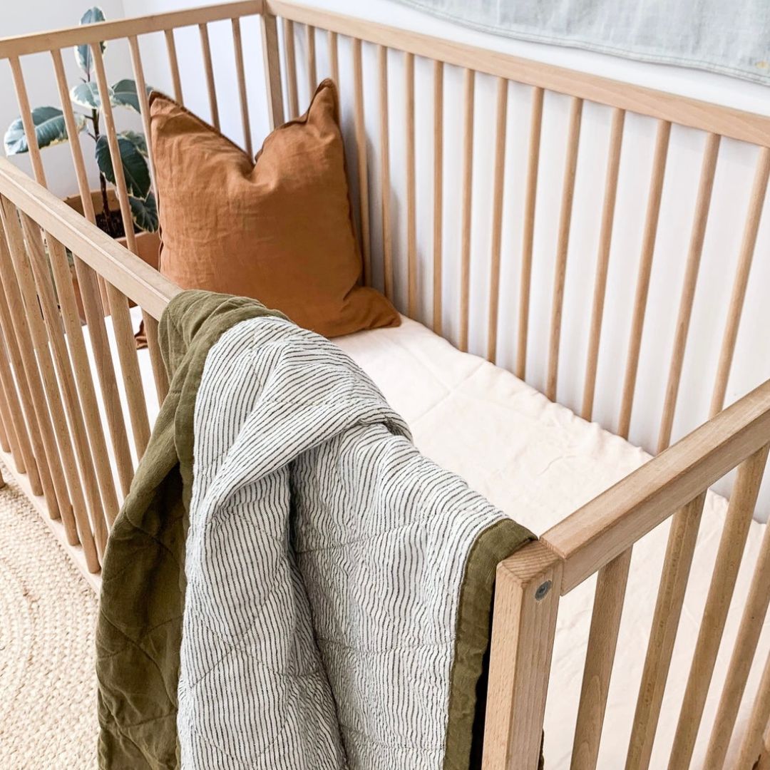 Olive and Pinstriped Cot Quilt