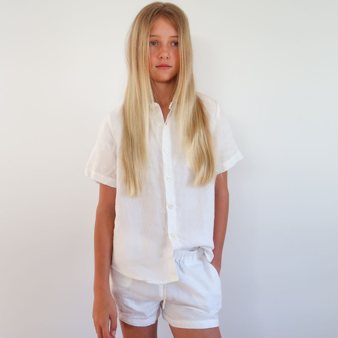 Kids White Linen Pyjama Set