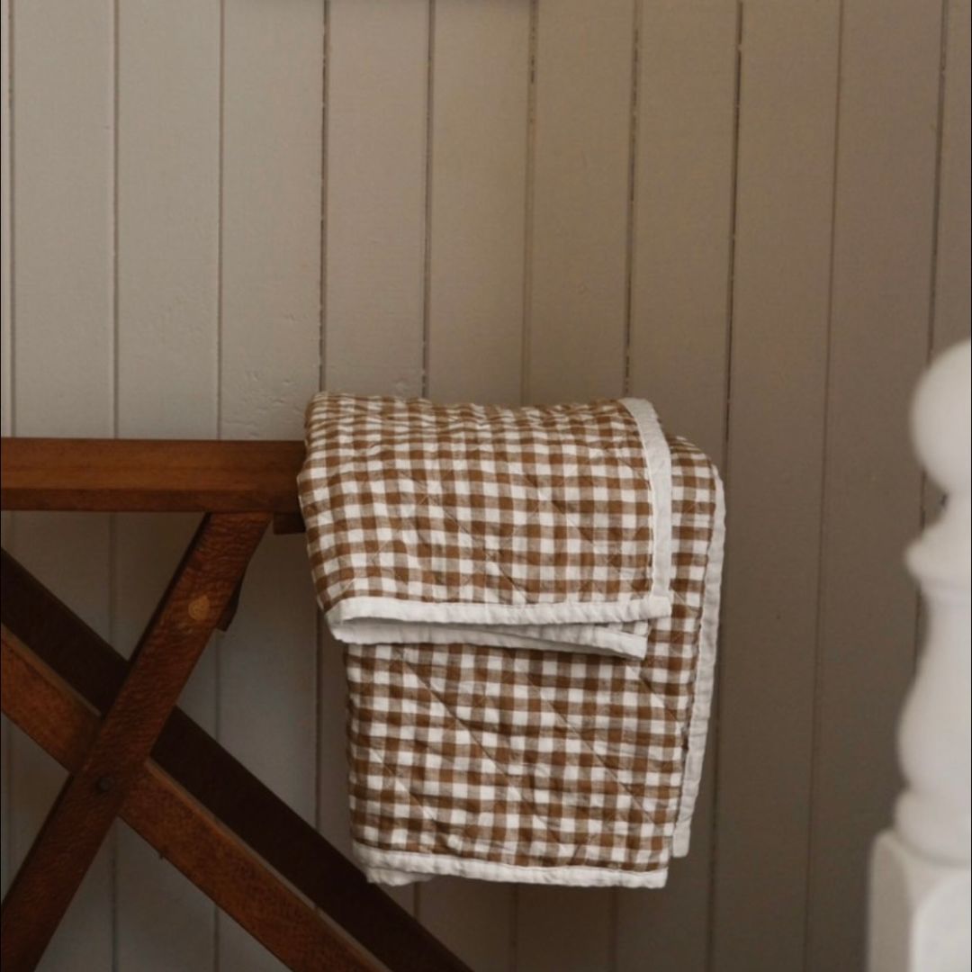 White and Coco Gingham Cot Quilt