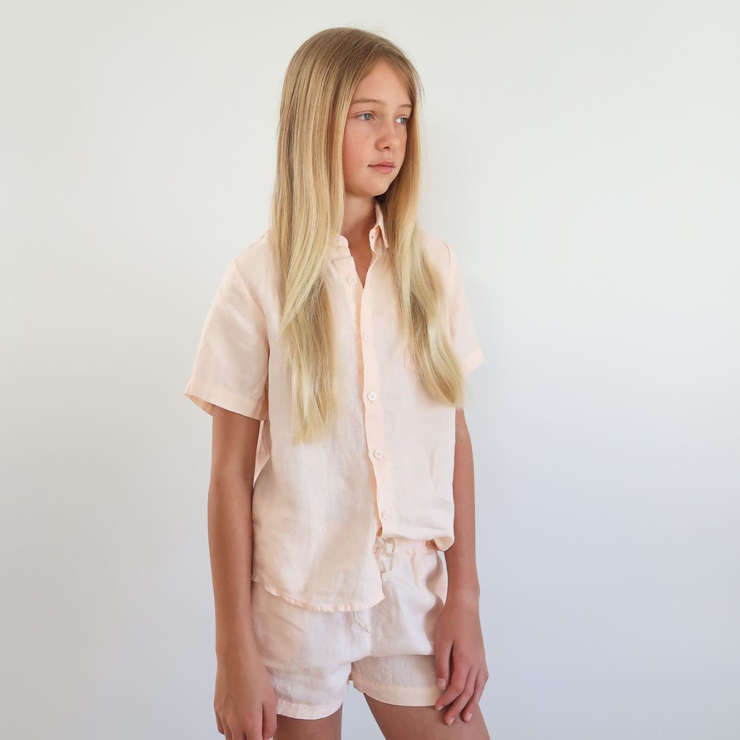 Kids Peach Linen Pyjama Set