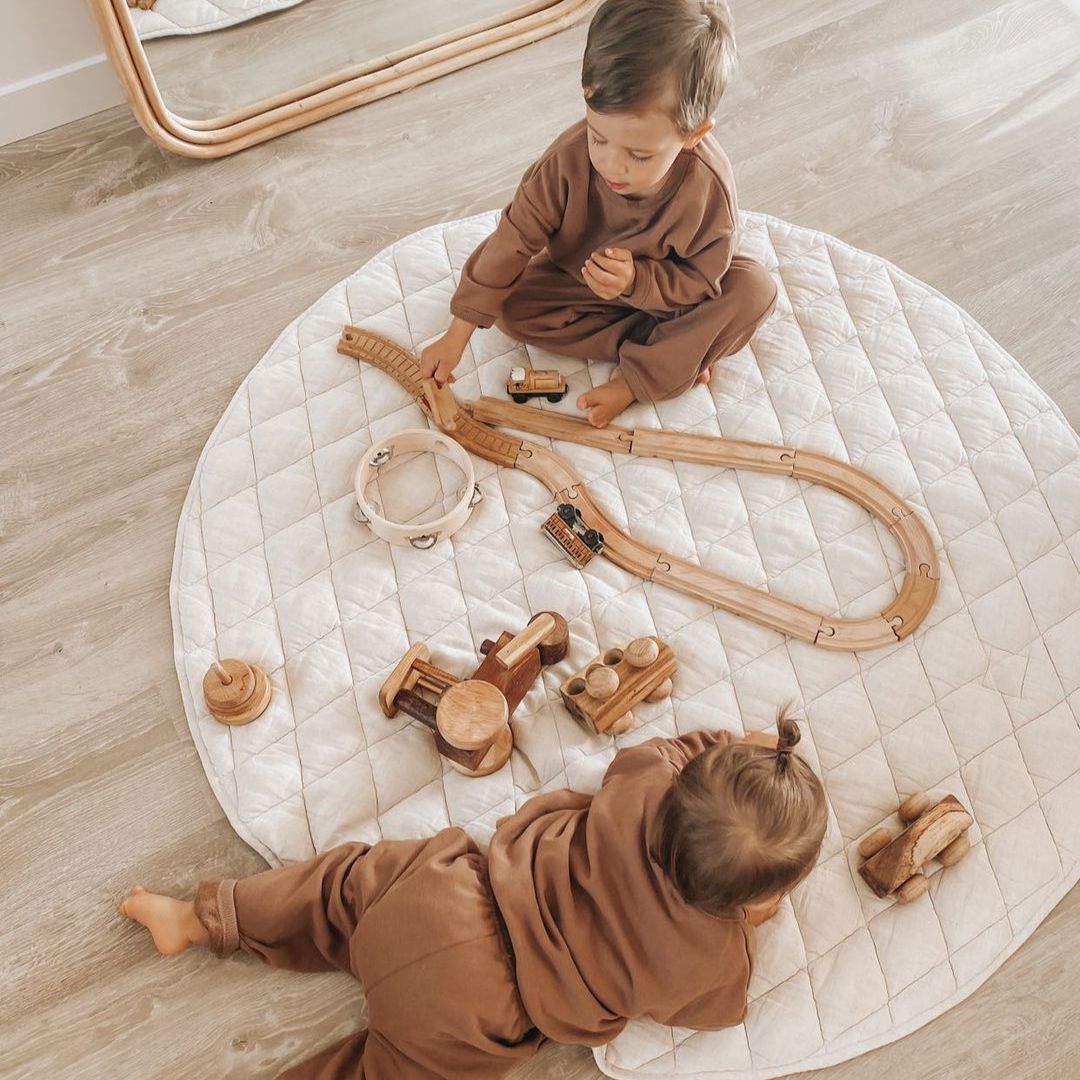 Round Linen Baby Play Mat Oatmeal Sable Bebe