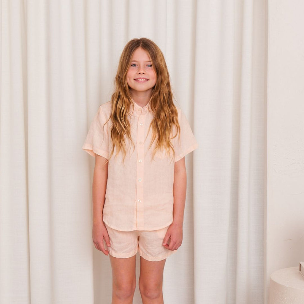 Kids Peach Linen Pyjama Set