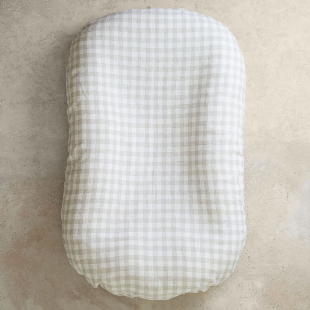 Dove Grey Gingham Linen Baby Lounger Cover