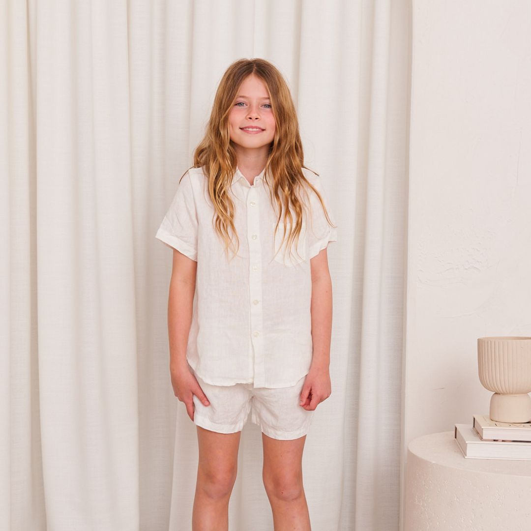 Kids White Linen Pyjama Set