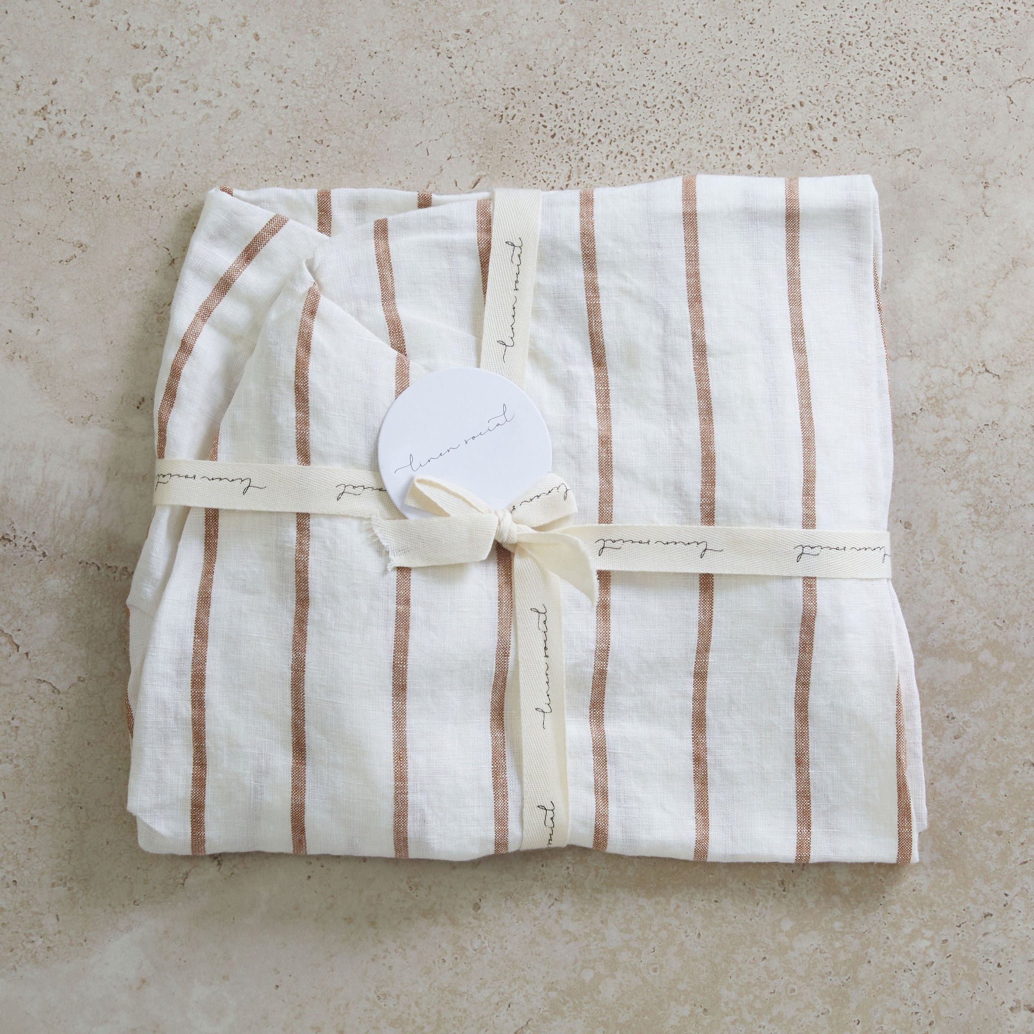 Sandalwood Striped Linen Bassinet Sheet