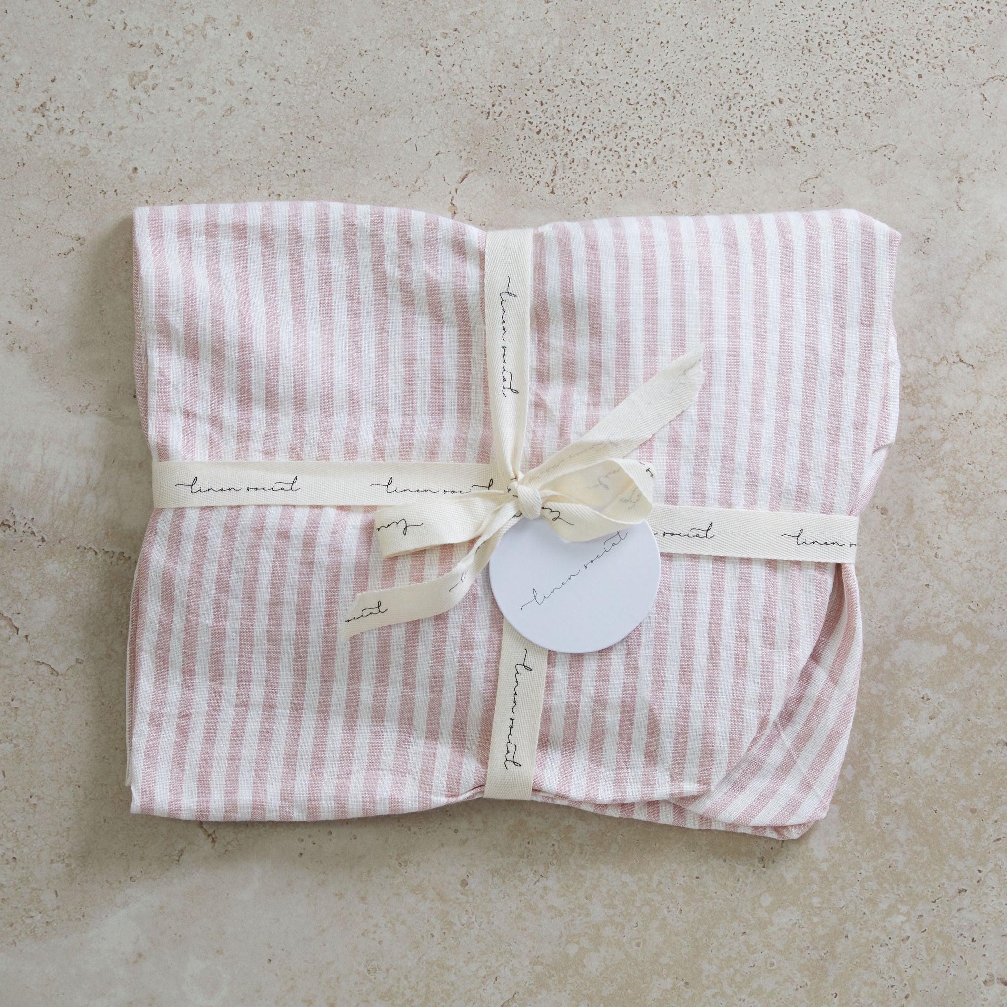 Pink Striped Linen Bassinet Sheet