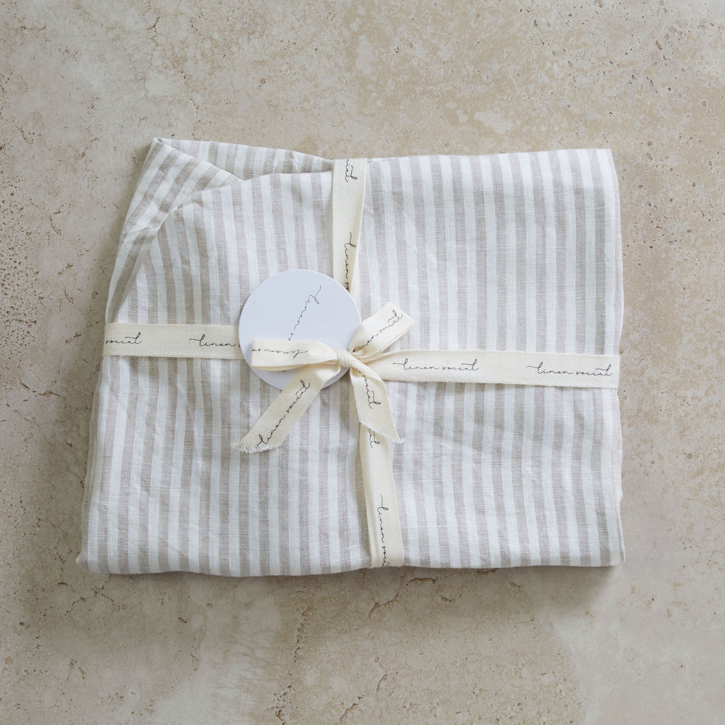 Natural Striped Linen Bassinet Sheet