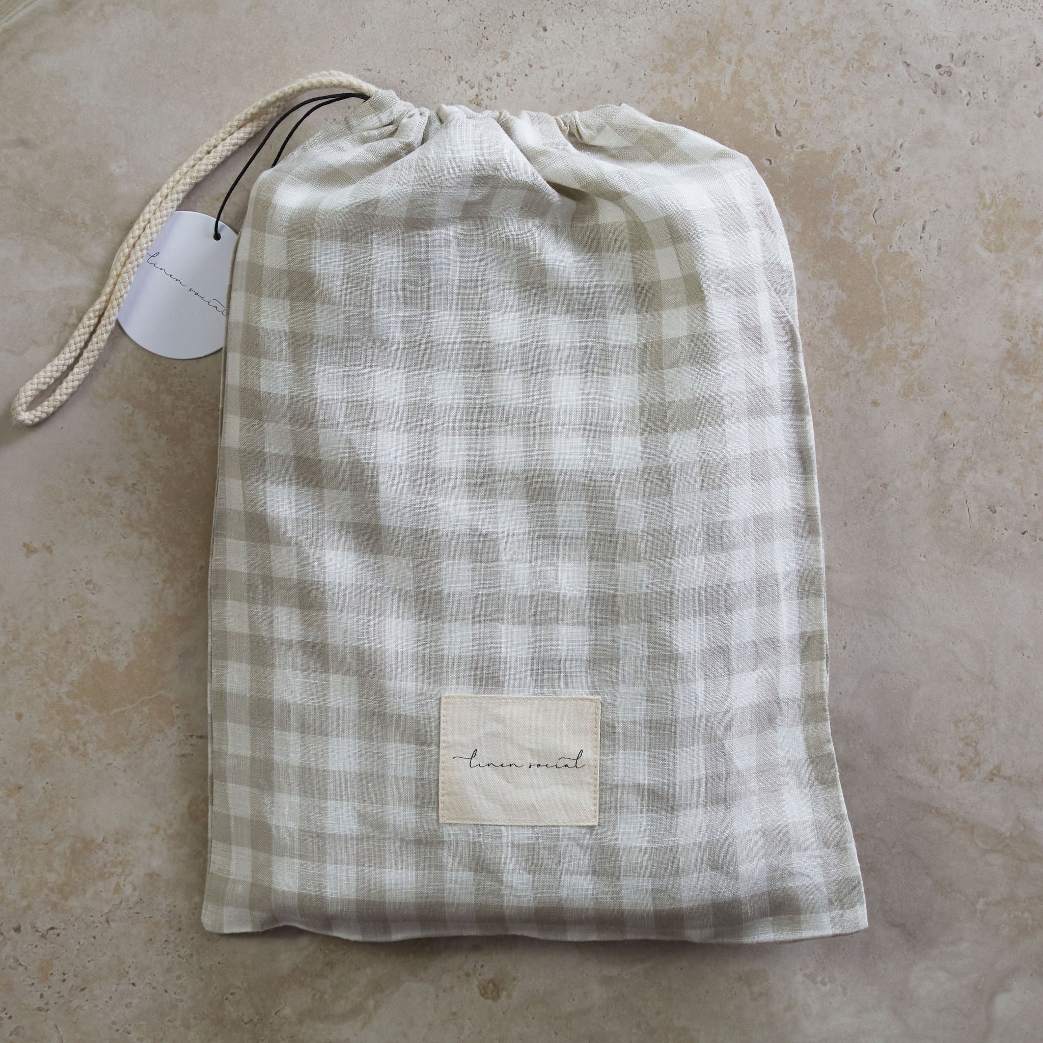 Dove Grey Gingham Linen Cot Sheet