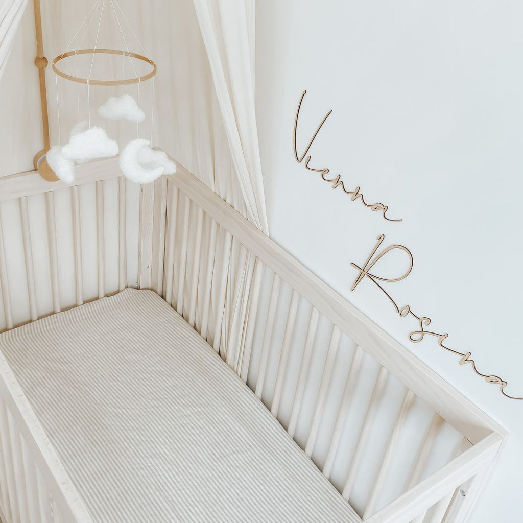 Natural Striped Linen Cot Sheet